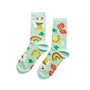 Chaussettes Porte-bonheur - Chats chanceux, Trèfles, Éclairs et Arcs-en-Ciel