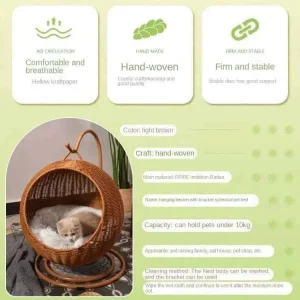 Hamac suspendu - Balançoire en osier fait main pour chats ou petit chien, avec coussin