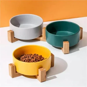Gamelles en Céramique Premium pour Chiens et Chats - Support en Bois Antidérapant